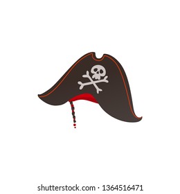 Vector captain of pirates hat with skull and crossbones symbol. Traditional nautical accessory. Jolly roger sign at sailors headware. Isolated illustration