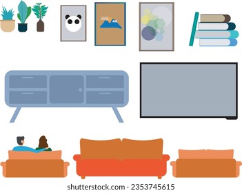 Vector of a captivating TV room scene with a couple, perfect for your project."