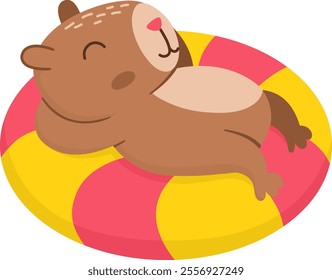 Vector capybara icon. Cute capibara lying on floatie. Funny happy animal illustration isolated on white background. Comic trendy guinea pig clipart