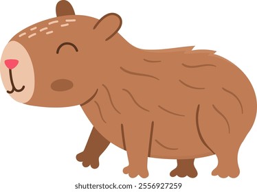 Vector capybara icon. Cute capibara going somewhere with closed eyes. Funny happy animal illustration isolated on white background. Comic trendy guinea pig clipart