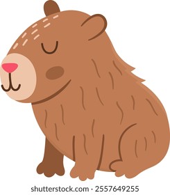 Vector capybara icon. Cute capibara sitting with closed eyes. Funny happy animal illustration isolated on white background. Comic trendy guinea pig clipart