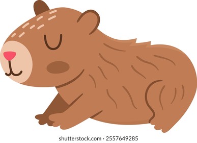 Vector capybara icon. Cute capibara sitting or lying with closed eyes. Funny happy animal illustration isolated on white background. Comic trendy guinea pig clipart