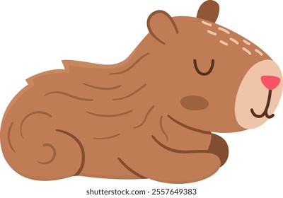 Vector capybara icon. Cute capibara sitting or lying with closed eyes. Funny happy animal illustration isolated on white background. Comic trendy guinea pig clipart