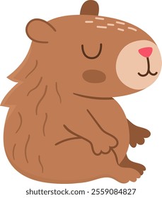 Vector capybara icon. Cute capibara sitting with closed eyes. Funny happy animal illustration isolated on white background. Comic trendy guinea pig clipart