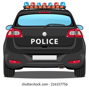 Vector Car - Back View | Police Car With Multiple Beacons - Without Visible Interior