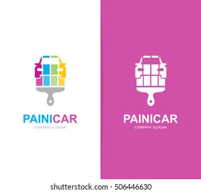 Vector of car and brush logo combination. Auto and paintbrush symbol or icon. Unique repair and automobile logotype design template.