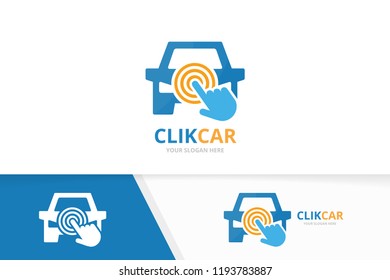Vector car and click logo combination. Vehicle and cursor symbol or icon. Unique automobile and digital logotype design template.