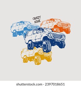 vector del coche, nueve loco, ilustración gráfica de diseño