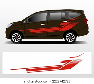 Vector car decal design. Red color graphic abstract line racing background design for vehicle, race, rally, adventure and auto racing