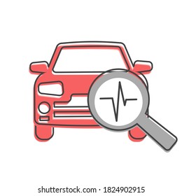 Icono de diagnóstico de vagón vectorial sobre el estilo de dibujos animados sobre fondo aislado blanco.