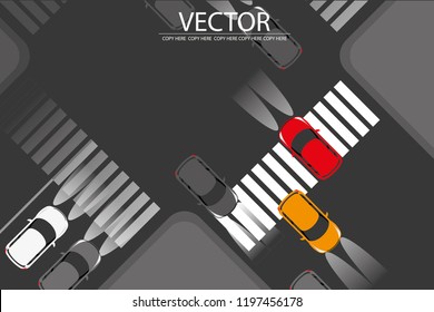 vector a lot of car driving on the road on traffic junction background