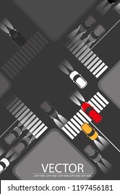vector a lot of car driving on the road on traffic junction background