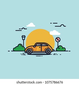 Vector Car Flat Design Illustration Minimalist Landscape Icon