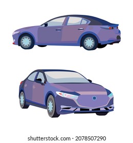 Vector car in a front and corner views, isolated