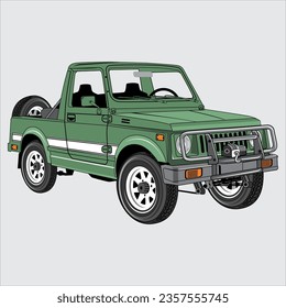 vector car front view sideways in green, good for use as a design