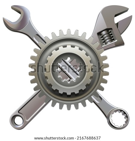 Vector Car Gearwheel with Spanner and Wrench isolated on white background