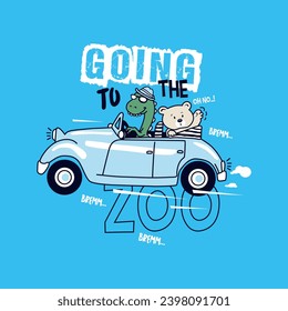 vector of car going to the zoo, animals, adventure, design graphic illustration