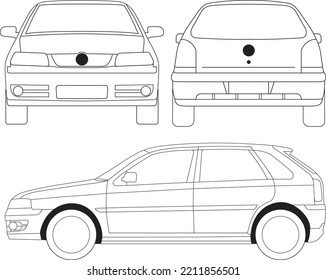 Vector car gol g3 line art from views side back front