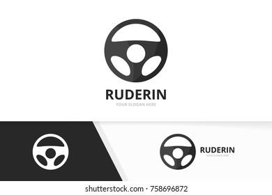 Vector car helm logo combination. Steering wheel symbol or icon. Unique rudder logotype design template.