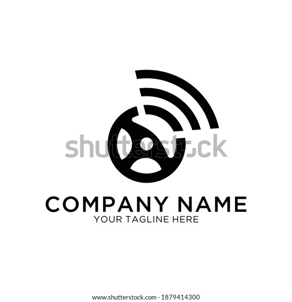Vector car helm and wifi logo combination.\
Steering wheel and signal symbol or icon. Unique rudder and radio,\
internet logotype design\
template.