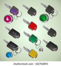 Vector car, house, scooter, motorcycle keys