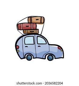 Vector car icon in the doodle style, on the theme of travel. World Tourism Day