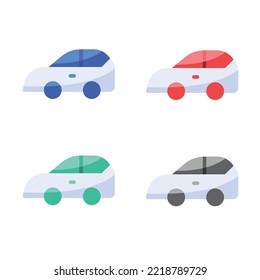 Icono de vehículo vector, icono de coche eléctrico, icono de línea vectorial de vehículo, Vector de icono de vehículo simple. Iconos planos del coche Hatchback en varios colores 