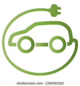 Vector car icon. Green logotype. Eco friendly auto or electric vehicle concept on white background.