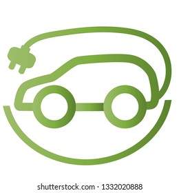 Vector car icon in line style. Hybrid Vehicles logo. Green logotype. Eco friendly auto or electric vehicle concept on white background.