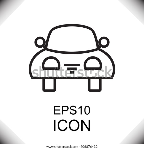 Vector car icon in thin\
line style. Small car logo. Simple car icon. Cute little car with\
large headlights. Black automobile icon. Logo for car repair or car\
rental. \
 