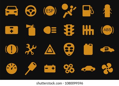 Vector car icons set. Black and yellow. Automobile symbol collection.