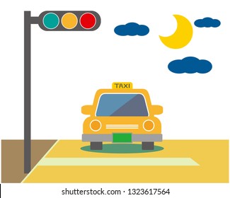 Vector car Icon.Taxi vector icon.traffic light icon.