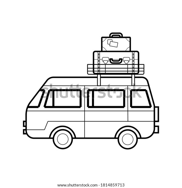 \
Vector car illustration.\
Car with luggage for travel on a white background. Car with\
suitcases. Traveling by car. Line graphics. Sketch for tattoo or\
print.