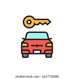 Vector car key, automobile blocked flat color line icon.