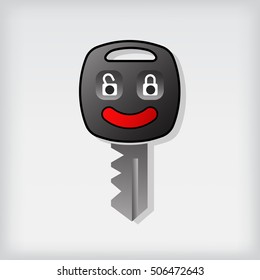 Vector Car Key Icon Logo With Happy Face