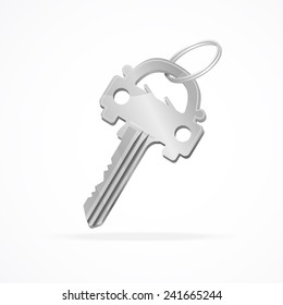Vector Car key ring silver, isolated on white