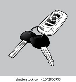 Vector car keys illustration made of editable stroke lines