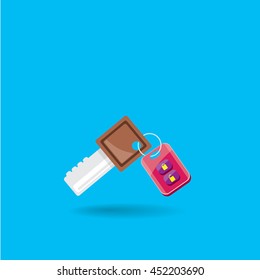 vector car keys isolated on blue. car rent concept vector illustration. vector key flat icon