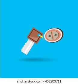 vector car keys isolated on blue. car rent concept vector illustration. vector key flat icon