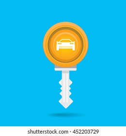 vector car keys isolated on blue. car rent concept vector illustration. vector key flat icon