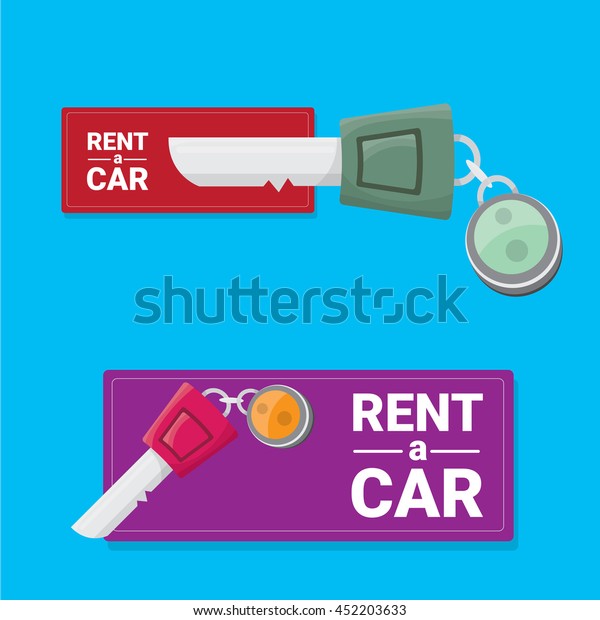 vector car keys isolated on blue.\
car rent concept vector illustration. vector key flat\
icon