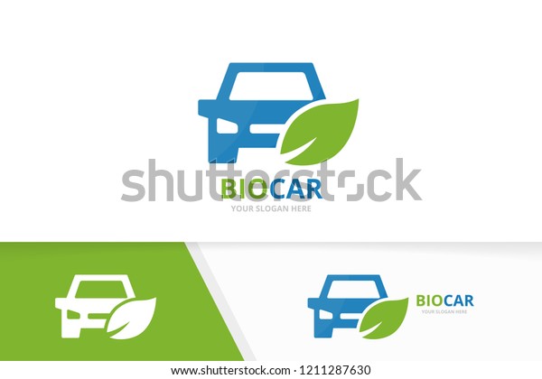 Vector car and leaf logo combination. Vehicle\
and eco symbol or icon. Unique automobile and organic logotype\
design template.