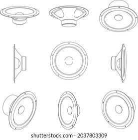 Vektor-Auto-Lautsprecher - verschiedene Ansichten, Line Art