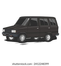 vector car, mini bus, with classic design and white background