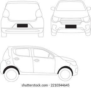 Vector Car Mobi Line Art From Views Side Back Front