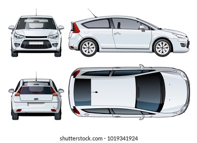 Vector car mockup isolated on white. Available EPS-10 vector format separated by groups and layers with transparency effects for one-click repaint