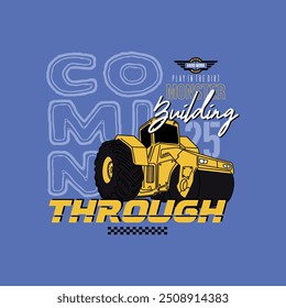 vector of car, monster building, play in the dirt, heavy car, design graphic illustration