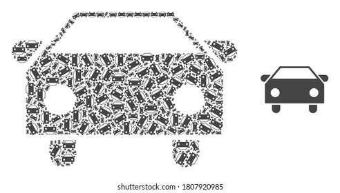 Vector car mosaic is made with randomized self car icons. Fractal mosaic of car.