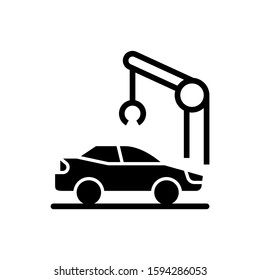 vector car motor maintenance illustration, car repair symbol, garage concept icon in black flat design on white background