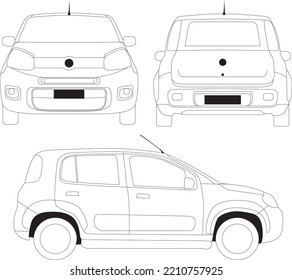 Vector Car Novo Uno Line Art From Views Side Back Front